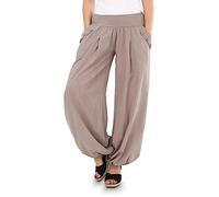 Malito - Women's Baggy Trousers - Airy Fabric Trousers for Beach & Everyday Use - Loose Harem Trousers for Summer - Casual Summer Trousers Leisure Trousers 23245P (34-40), Fango, 8/14 UK