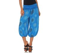 Malito Women's Harem Trousers Short with Print - One Size Cotton Pump Trousers - Lightweight 3/4 Fabric Trousers for Dancing, Chilling & Yoga - Knee-Length Capri 7182 - (Blue)