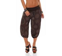 Malito Women's Harem Trousers Short with Print - One Size Cotton Pump Trousers - Lightweight 3/4 Fabric Trousers for Dancing, Chilling & Yoga - Knee-Length Capri 7182 - (Dark Brown)