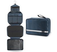 Maliton Foldable Hanging Toiletry Bag, Large Toiletry Bag Men & Women, Travel Wash Bag with 4 Compartments for Business Trip, Vacation, Waterproof Bathroom for Makeup Bag & Shower Bag (Navy Blue)
