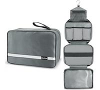 Maliton Hanging Toiletry Bag, Large Mens Wash Bag Waterproof, Foldable Travel Toiletry Bag with 4 Compartments, Travel Essentials for Business Trip, Vacation and for Overnight Bag(Grey)