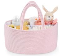 Maliton Nappy Caddy, 100% Cotton Rope with Removable Dividers (Pink)