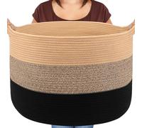 Maliton Toy Basket, Large Blanket Basket 55x35cm, Woven Foldable Laundry Hamper with Sturdy Handles, 68L Storage Bin for Toys, Clothes, Bedding, Baby Room & Living Room - BrownGreyBlack