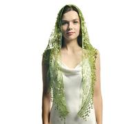 Malixeyunna Triangle Mantilla Lace Veil Tulle Scarf Covering Church Veil for Mass Wedding Bridesmaids, Green, Medium