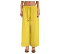 Malizia Linen Canvas Trousers, female, Max Mara, Wide Trousers, Yellow, M, Trousers M