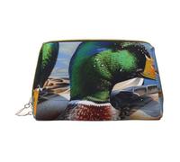Mallard Duck 1 Printed Small Makeup Bag Portable Leather Make up Bag Travel Zipper Cosmetic Bags Organizer for Women
