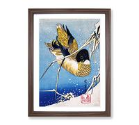 Mallard Duck By Utagawa Hiroshige Asian Japanese Framed Wall Art Print, Ready to Hang Picture for Living Room Bedroom Home Office Décor, Walnut A3 (34 x 46 cm)
