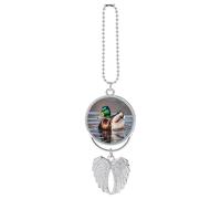 Mallard Duck Car Rear View Mirror Pendant Silver Angel Wings Rearview Mirror Hanging Accessories Cute Car Hanging Ornament Personalized Cars Rearview Mirrors Charms for Women Men