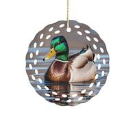 Mallard Duck Ceramic Christmas Ornaments 3 Inch Round Double-Sided Xmas Tree Decorations Pendant with Gold Ribbon for Home Holiday Decor, Gift for Family & Friends