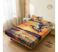 Mallard Duck Fitted Sheets Super King Size, with 2 Pillowcases - Lake Bird Duck Hunting Bed Sheets & Bedroom Decor & Gift, 30 cm Deep Pocket, Soft Brushed Microfiber Bedding - SWJ5123