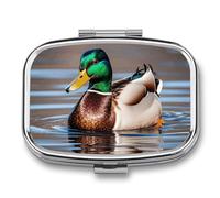 Mallard Duck Pill Box 2 Compartments Portable Travel Pill Case Mini Medicine Organizer for Pocket Purse Metal Waterproof Medicine Container Holder Vitamin Fish Oil