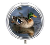 Mallard Duck Pill Box 3 Compartment Waterproof Pill Case with Mirror Portable for Purse Pocket Daily Medicine Vitamin Organizer Travel Med Container Holder for Fish Oil Supplements