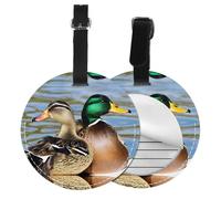 Mallard Duck Print 1/2/4pcs Luggage Tags,Round Leather Travel Suitcase Labels with Privacy Name Address Card