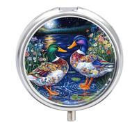 Mallard Duck Print Bird Pill Organizer Round Pill Box Travel Pill Case Medicine Organizer for Pocket Purse