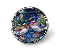 Mallard Duck Print Bird Round Button Pins Lapel Pin Brooch Badge Clothing Hats Decor for Women Men Gifts