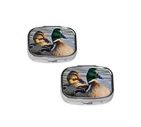 Mallard Duck Print pilldispenser 2 Compartment Medicine Case, Portable pilldispenser for Pocket Or Purse Pillbox