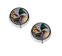 Mallard Duck Print pilldispenser, Round Organizer, 3 Compartment Small Case for Purse & Pocket, Portable Medicine Box for Travel