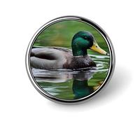 Mallard Duck Swimming Novelty Brooches & Pins Round Personalised Metal Lapel Badge With Butterfly Clutch Clasp
