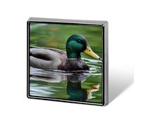 Mallard Duck Swimming Novelty Brooches & Pins Square Personalised Metal Lapel Badge with Butterfly Clutch Clasp