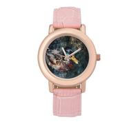 Mallard Duck Swimming Women's Wrist Watches Pink Leather Strap Round Case Three-Hand Casual Ladies Watches