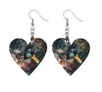 Mallard Duck Swimming Wooden Earrings Artistic Wood Pendants Vintage Earring Hooks Jewelry for Women Apricot Shaped