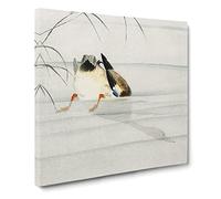 Mallard Duck Under Water by Ohara Koson Asian Japanese Canvas Wall Art Print Ready to Hang, Framed Picture for Living Room Bedroom Home Office Décor, 14x14 Inch (35x35 cm)