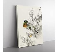 Mallard Duck & Willow By Numata Kashu Asian Japanese Canvas Wall Art Print Ready to Hang, Framed Picture for Living Room Bedroom Home Office Décor, 50x35 cm (20x14 Inch)