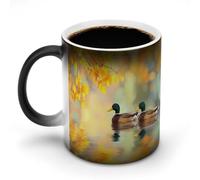 Mallard Ducks Autumn Leaves Cute Color Changing Mug Ceramic Heat Sensitive Mugs Magic Coffee Cup with Handle 12 Oz