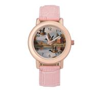 Mallard Ducks Flying Over The Water Women's Wrist Watch Easy Reader with Leather Strap Analog Display Wonderful Ladies Gifts