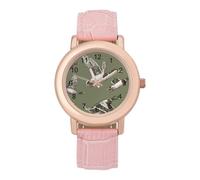Mallard Ducks Flying Pattern Women's Easy Read Watches Flexible Three Hand Round Case Quartz Watch for Small Wrists