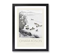 Mallard Ducks In The Water By Ohara Koson Exhibition Museum Asian Japanese Framed Wall Art Print, Ready to Hang Picture for Living Room Bedroom Home Office Décor, Black A4 (34 x 25 cm)