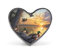 Mallard Ducks Lake Heart Brooch Cute Badge Lapel Pins