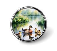 Mallard Ducks Pattern Cute Round Lapel Pins Metal Brooch Badge Tie Clothes Accessories for Men Women