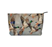 Mallard Ducks Print Corduroy Makeup Bags, Makeup Bag Organizer Small, Toiletry Pouch,Multifunctional Travel Makeup Bag for Women's Gift
