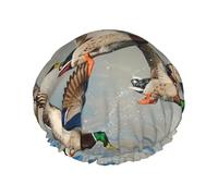 Mallard Ducks Printed Double Layer Lined Shower Cap,Shower Caps For Women Reusable