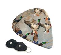 Mallard Ducks Printed Guitar Picks, 6 Pack with Leather Keychain Pick Holder - 0.46mm, 0.71mm, 0.96mm Assorted Thickness for Acoustic Ukulele, Electric Guitar, Acoustic Guitar, Bass