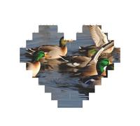 Mallard Ducks Printed Jigsaw Puzzle 10.8x12.8 CM, Heart-Shaped Puzzle Challenging Game for Adults, Fun Decorative Wall Decor