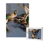 Mallard Ducks Printed Jigsaw Puzzle with Storage Box, Wooden Puzzle for Adults and Kids, 1000 Pieces Family Fun Decorative Game