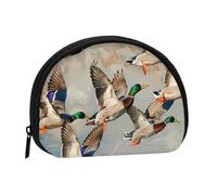 Mallard Ducks Printed Mini Coin Pouch, Shell Shape Zip Around Wallet, Small Zipper Pouch for Cash, Cards, Keys, Lipstick, Storage Pouch, Travel Organizer