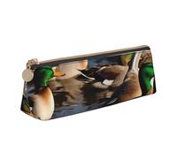 Mallard Ducks Printed Zipper Pencil Case Cute Stationery Organizer PVC Leather Triangle Makeup Bag Pen Pouch