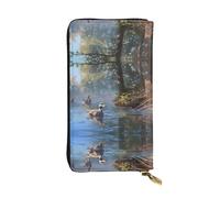 Mallard Ducks Swimming Patterned Leather Long Wallet (7.5 * 4.1 inches) | Extra Large Multi-Function Compartment | Great Gift