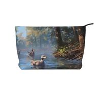 Mallard Ducks Swimming Printed Corduroy Cosmetic Bag, Large Capacity Waterproof Travel toiletries Storage Bag