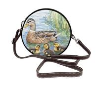 Mallard Ducks Swimming Women Round Crossbody Bags Leather Sling Bag Purse