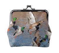 Mallard Ducks Women's Leather Kiss-Lock Coin Purse,Double-Sided Full Print Pattern,Ultra-Fine Fiber Leather,Small Clutch Wallet for Cash,Cards,Coins