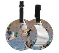 Mallards Duck Hunting Mallard Ducks,Luggage Tags Pu Leather Name Tag Travel Suitcase Identifier ID Tags Durable Baggage Label 2 pcs
