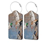 Mallards Duck Hunting Mallard Ducks,Luggage Tags Pu Leather Name Tag Travel Suitcase Identifier ID Tags Durable Luggage Label 2 pcs