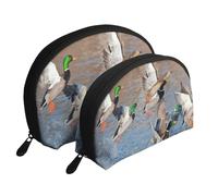 Mallards Duck Hunting Mallard Ducks, Shell Makeup Bag Women Storage Bag Small Coin Purse Toiletry Pouch Cosmetic Bag 2 Pcs