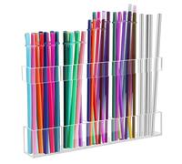 Malldii 9.5" Large Acrylic Straw Holder for Cabinet Door - Reusable Tumbler Straw Organizer Storage, Small Kitchen Accessories Container, Ultra Sticky Cupboard Door Mounted (Transparent)