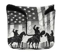 Mallet Putter Cover with Magnetic Closure Golf Putter Headcover for Most Brand PU Leather Waterproof USA Flag Team Roping Design Rodeo Western Horse Country
