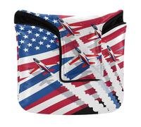 Mallet Putter Covers Magnetic Golf Putter Headcovers for Mallet Square PU Leather Waterproof Patriotic USA Flag Fighter Jets Boys 4th of July